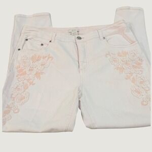 Eric Womens Pale Pink Floral Embroidered Skinny Jeans Size 14 Stretch Denim
